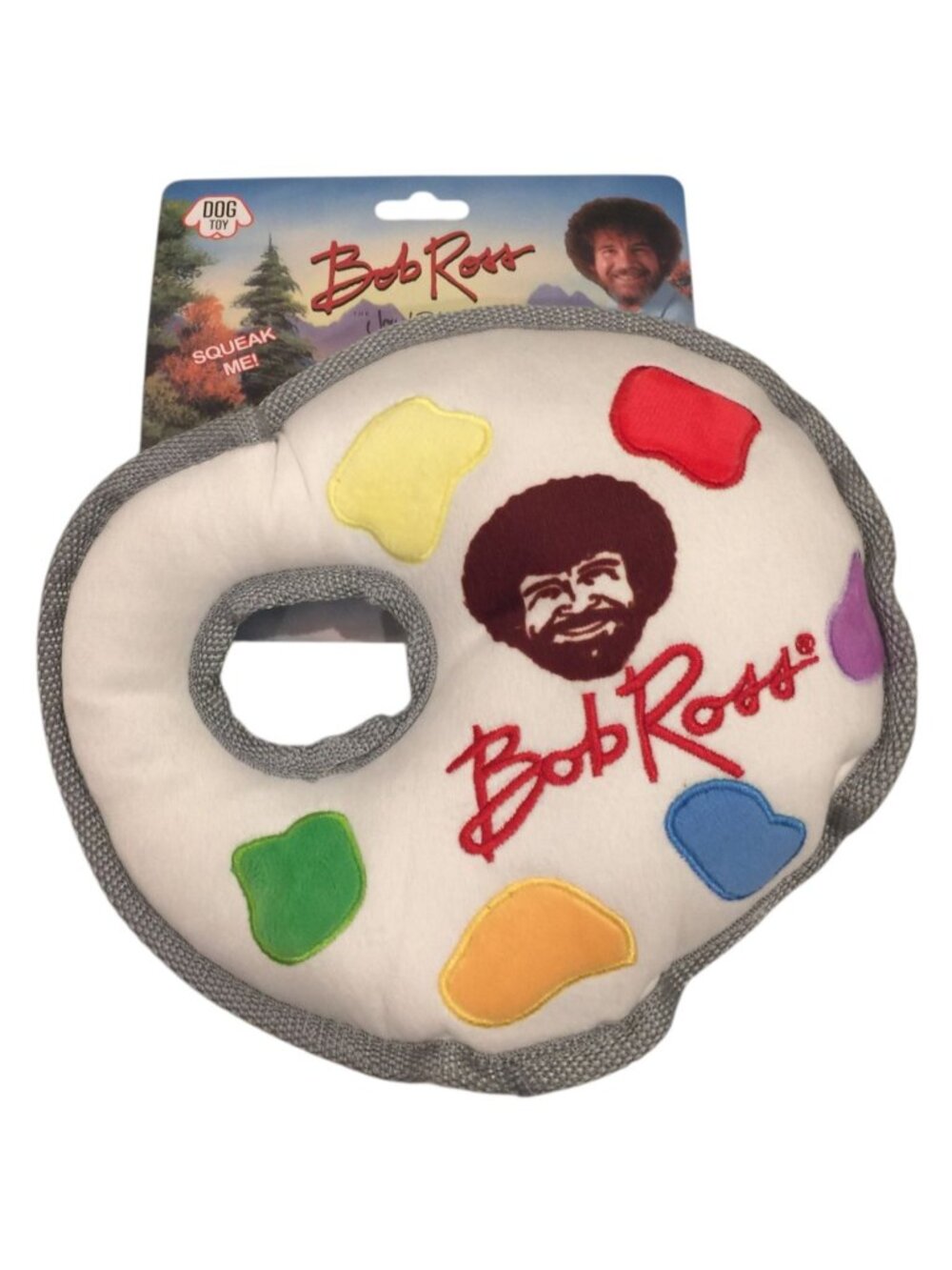 Bob Ross Plush Paint Pallet Fleece Dog Toy Squeak Crinkle Squeak